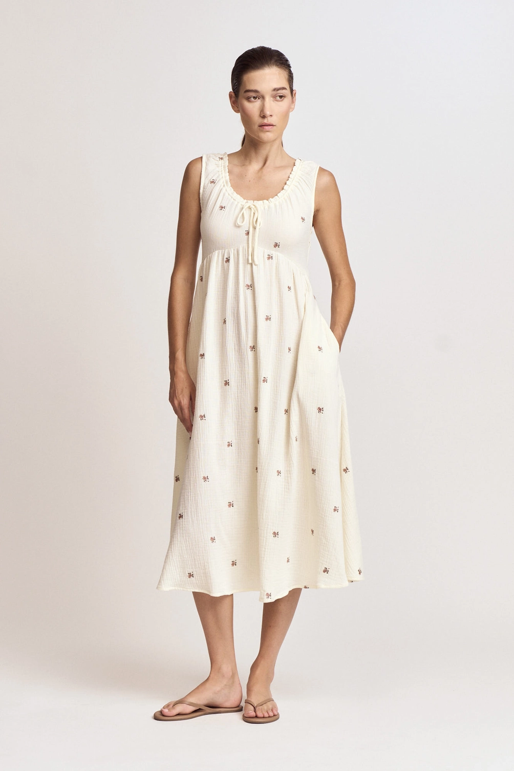 FLOWER EMBROIDERED GAUZE DRESS - Image 1